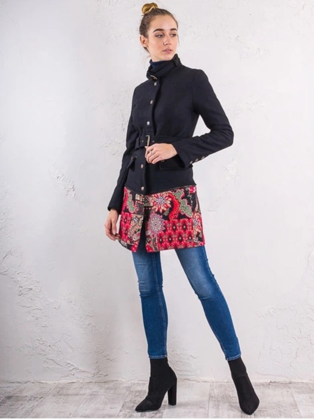 Desigual Convertible Wool Tapestry Coat Like New 14